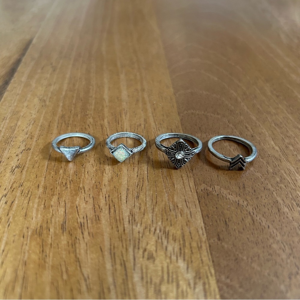 Set Of 4 Stackable Silver Rings - Picture 2 of 4